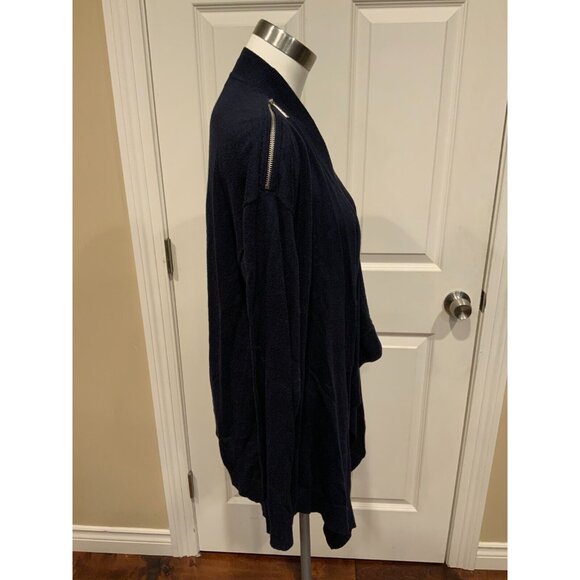 Michael Kors Navy Blue Open Front Cardigan Sweater W/ Zipper Shoulder, Size M - Picture 4 of 7
